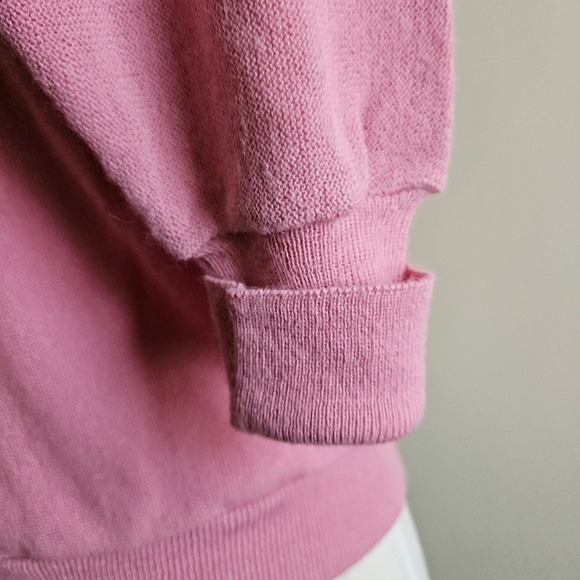 Vtg 70s 80s London Fog Pink Knit Cardigan Sweater Button Front V-Neck Medium - Picture 5 of 6